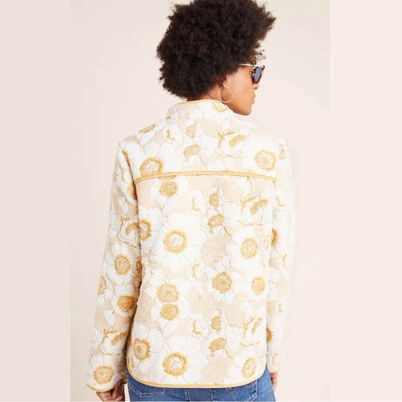 NWOT Anthropologie Tilly Embroidered Sherpa Jacket FLORAL YELLOW/CREAM - SIZE S - Picture 3 of 5